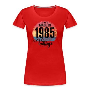 Millésime Fabriqué en 1985 Année de naissance 1985 Anniversaire - T-shirt bio Premium Femme - bleu marine - Devant - Mia (176cm)