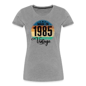 Millésime Fabriqué en 1985 Année de naissance 1985 Anniversaire - T-shirt bio Premium Femme - bleu marine - Devant - Mia (176cm)