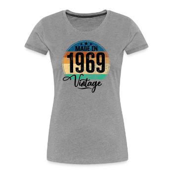 Millésime Fabriqué en 1969 Année de naissance 1969 Anniversaire - T-shirt bio Premium Femme - bleu marine - Devant - Mia (176cm)