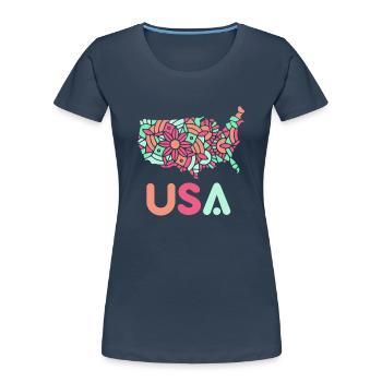 États-Unis Patriotes Américains États-Unis Amérique - T-shirt bio Premium Femme - bleu marine - Devant - Mia (176cm)