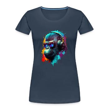 Gorilla Monkey DJ Headphones Sunglasses Club Music - Women's Premium Organic T-Shirt - navy - Front - Mia (176cm)