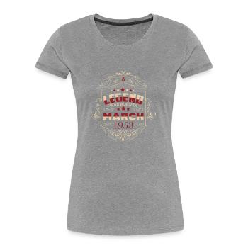 Une légende est née en mars 1953 - T-shirt bio Premium Femme - bleu marine - Devant - Mia (176cm)