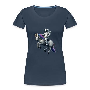 Astronaut on unicorn with unicorn helmet - Women's Premium Organic T-Shirt - navy - Front - Mia (176cm)