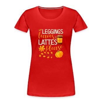 Jambières, feuilles et café au lait, s’il vous plaît drôle - T-shirt bio Premium Femme - bleu marine - Devant - Mia (176cm)