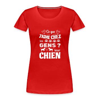 Ce que j'aime chez les gens ? leur chien - T-shirt bio Premium Femme - bleu marine - Devant - Mia (176cm)