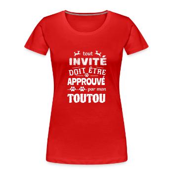 Tout invité doit être approuvé par mon toutou - T-shirt bio Premium Femme - bleu marine - Devant - Mia (176cm)