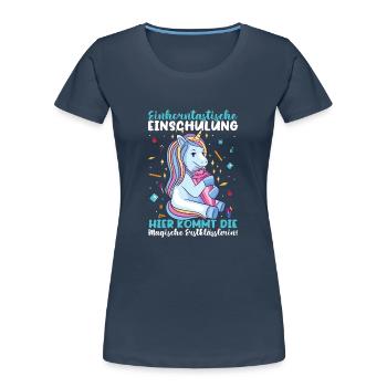 Einhorn Schulkind Geschenk - Frauen Premium Bio T-Shirt - Navy - Vorne - Mia (176cm)