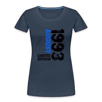 1993 Août Édition Limitée 30e Tenue d’anniversaire - T-shirt bio Premium Femme - bleu marine - Devant - Mia (176cm)