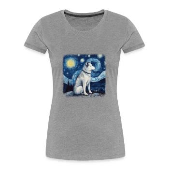 Malamute d’Alaska Van Gogh nuit étoilée - T-shirt bio Premium Femme - bleu marine - Devant - Mia (176cm)