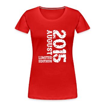 2015 Août Édition Limitée 8ème Tenue d’Anniversaire - T-shirt bio Premium Femme - bleu marine - Devant - Mia (176cm)