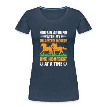 American Quarter Horse Equestrian Horse Lover Hors - T-shirt bio Premium Femme - bleu marine - Devant - Mia (176cm)