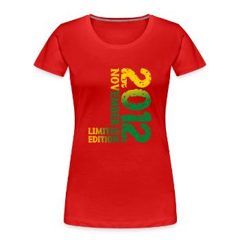 2012 Novembre Édition Limitée 11e Anniversaire Décoration - T-shirt bio Premium Femme - bleu marine - Devant - Mia (176cm)