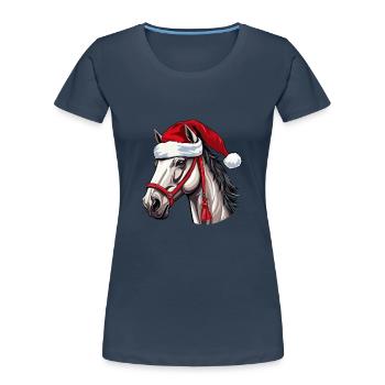 Noël tête de cheval Noël - T-shirt bio Premium Femme - bleu marine - Devant - Mia (176cm)