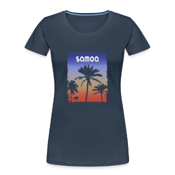 Samoa Polynesia Sunset Vacation Souvenir Palm Tree - Women's Premium Organic T-Shirt - navy - Front - Mia (176cm)