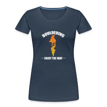 Escalade de bloc, profitez du Chemin - T-shirt bio Premium Femme - bleu marine - Devant - Mia (176cm)