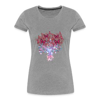 arbre, printemps, insectes, papillons, nature - T-shirt bio Premium Femme - bleu marine - Devant - Mia (176cm)