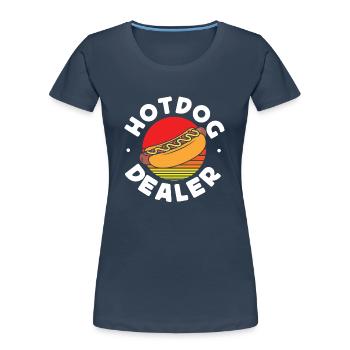 Hot Dog Adult Retro Hot Dog Dealer - Frauen Premium Bio T-Shirt - Navy - Vorne - Mia (176cm)