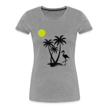 Palmiers flamants roses - T-shirt bio Premium Femme - bleu marine - Devant - Mia (176cm)