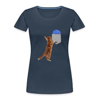 Katze, die nach Wollball in Ihrer falschen Tasche greift Spaß - Frauen Premium Bio T-Shirt - Navy - Vorne - Mia (176cm)