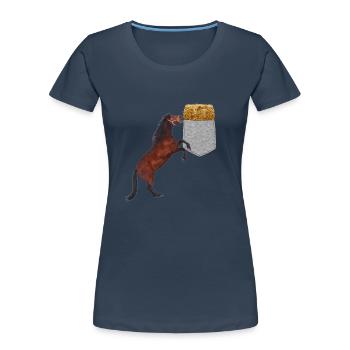 Pferd, das Nach Heu In Ihrer Falschen Tasche Greift Lustig - Frauen Premium Bio T-Shirt - Navy - Vorne - Mia (176cm)