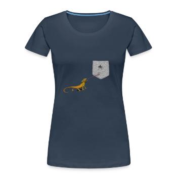 Lizard Tongue Reaching For Fly In Fake Pocket Fun - Women's Premium Organic T-Shirt - navy - Front - Mia (176cm)