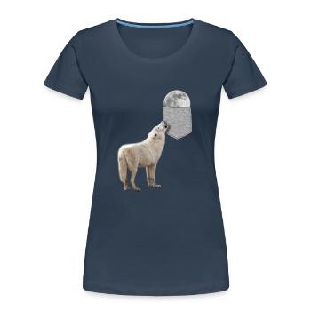 Wolf Heulen Zum Mond In Ihrer Falschen Tasche Lustig - Frauen Premium Bio T-Shirt - Navy - Vorne - Mia (176cm)