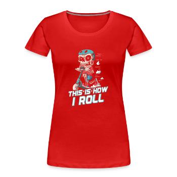How I Roll: Skater Skeleton on Scooter - Women's Premium Organic T-Shirt - navy - Front - Mia (176cm)