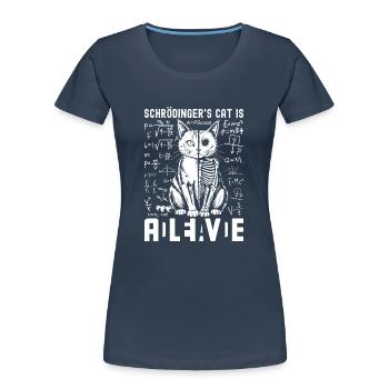 Le chat de Schrödinger mort et vif - T-shirt bio Premium Femme - bleu marine - Devant - Mia (176cm)