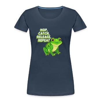 Hop Catch Release Repeat Frosch Humor - Frauen Premium Bio T-Shirt - Navy - Vorne - Mia (176cm)