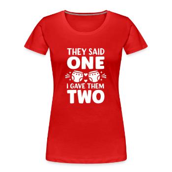 Twin Mom Life Double Trouble Parents Power - Women's Premium Organic T-Shirt - navy - Front - Mia (176cm)
