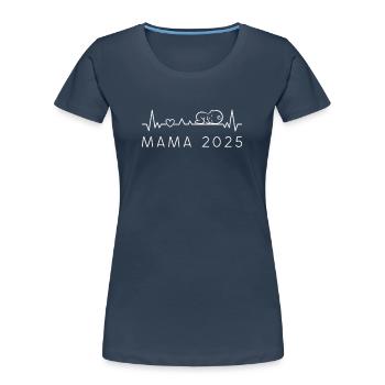 Maman 2025 Bébé Fréquence Cardiaque Grossesse - T-shirt bio Premium Femme - bleu marine - Devant - Mia (176cm)