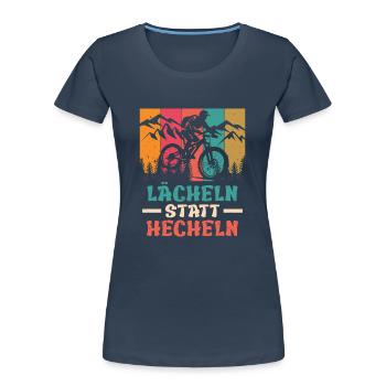 Elektro Rad E-BIKE LÄCHELN STATT HECHELN Lustiges - Frauen Premium Bio T-Shirt - Navy - Vorne - Mia (176cm)