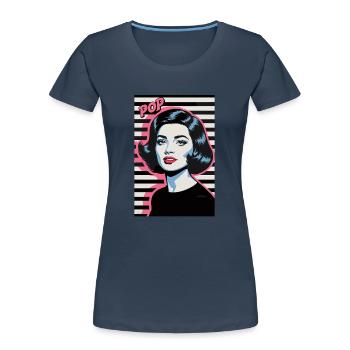 Pop Art Retro Gesicht Frau Stilvolles Design - Frauen Premium Bio T-Shirt - Navy - Vorne - Mia (176cm)