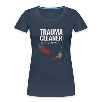 Forensic Cleaner Dark Humor Tatort Biohazard - Frauen Premium Bio T-Shirt - Navy - Vorne - Mia (176cm)