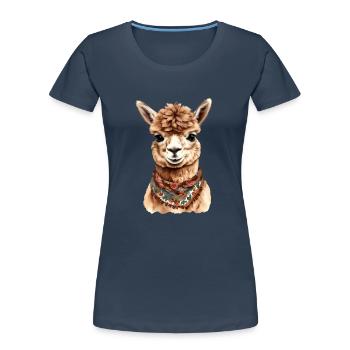 Conception d’animaux d’alpaga - Illustration graphique amusante - T-shirt bio Premium Femme - bleu marine - Devant - Mia (176cm)