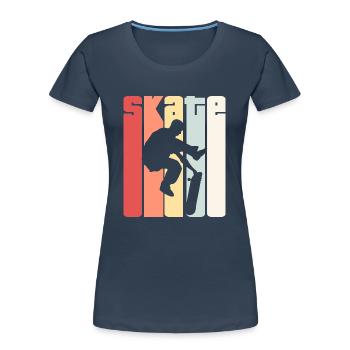 Rétro skateboard de patinage Skate Skateboard - T-shirt bio Premium Femme - bleu marine - Devant - Mia (176cm)