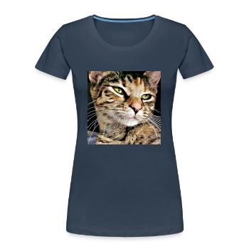 Tabby cat portrait - Women's Premium Organic T-Shirt - navy - Front - Mia (176cm)