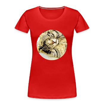Chubby sleeping tabby cat - Women's Premium Organic T-Shirt - navy - Front - Mia (176cm)