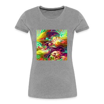 Helle psychedelische Retro-Blumen und -Formen - Frauen Premium Bio T-Shirt - Navy - Vorne - Mia (176cm)