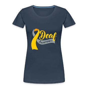 Sourd Sourd Sourd Langue des signes - T-shirt bio Premium Femme - bleu marine - Devant - Mia (176cm)