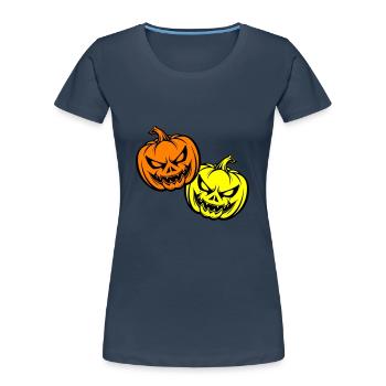 Halloween Visage de citrouille effrayant - T-shirt bio Premium Femme - bleu marine - Devant - Mia (176cm)