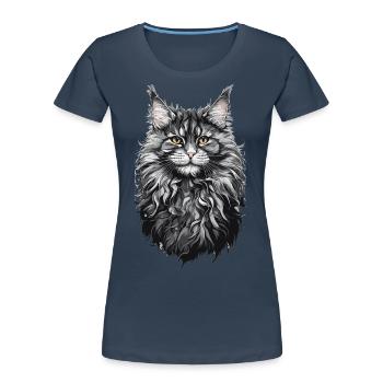 Maine-Coon-Katze Katzenliebhaber Katze Design - Frauen Premium Bio T-Shirt - Navy - Vorne - Mia (176cm)