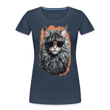 La fraîcheur du chat Maine Coon en forme de chat - T-shirt bio Premium Femme - bleu marine - Devant - Mia (176cm)