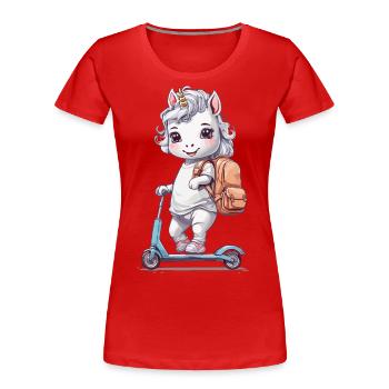 Unicorn Student Schoolchild with Scooter School Design - Women's Premium Organic T-Shirt - navy - Front - Mia (176cm)