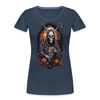 Dämonischer Sensenmann Totenkopf Halloween Design - Frauen Premium Bio T-Shirt - Navy - Vorne - Mia (176cm)