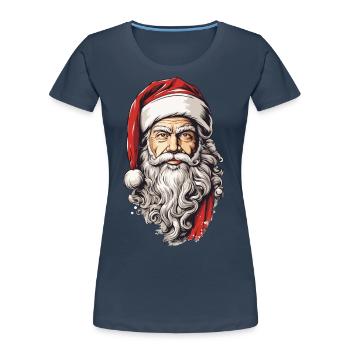 Illustration de Noël Père Noël rétro - T-shirt bio Premium Femme - bleu marine - Devant - Mia (176cm)