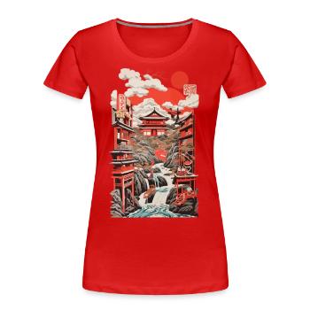 Japanese Ukiyo-E Retro Landscape Vintage Design - Women's Premium Organic T-Shirt - navy - Front - Mia (176cm)