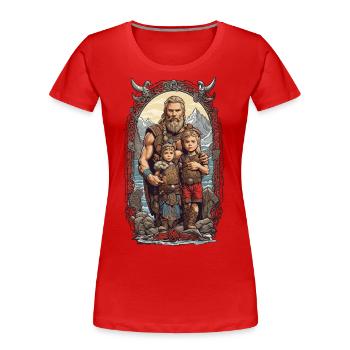 Nordischer Wikinger Vater und Kinder Design - Frauen Premium Bio T-Shirt - Navy - Vorne - Mia (176cm)