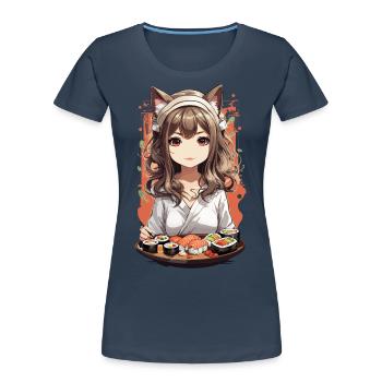 Kawaii Anime Chats Fille Sushi Design - T-shirt bio Premium Femme - bleu marine - Devant - Mia (176cm)