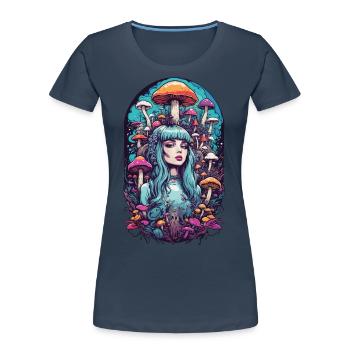 Psychedelic Pastel Dream Mushrooms Festival Design - Women's Premium Organic T-Shirt - navy - Front - Mia (176cm)